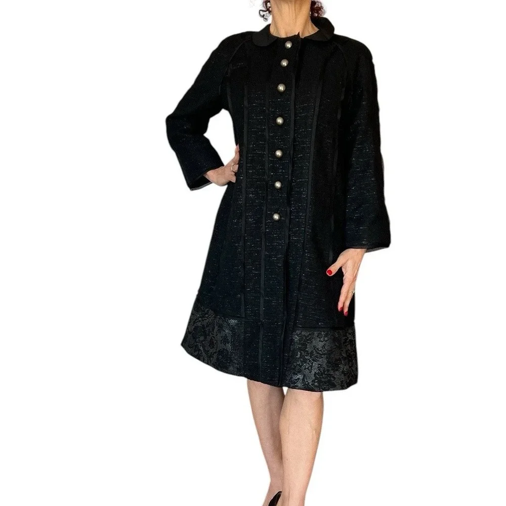 PETER SOM $3K  BLACK SHIMMER 2 PIECE COAT SKIRT SUIT SET OUTFIT WOOL WOMEN'S 6